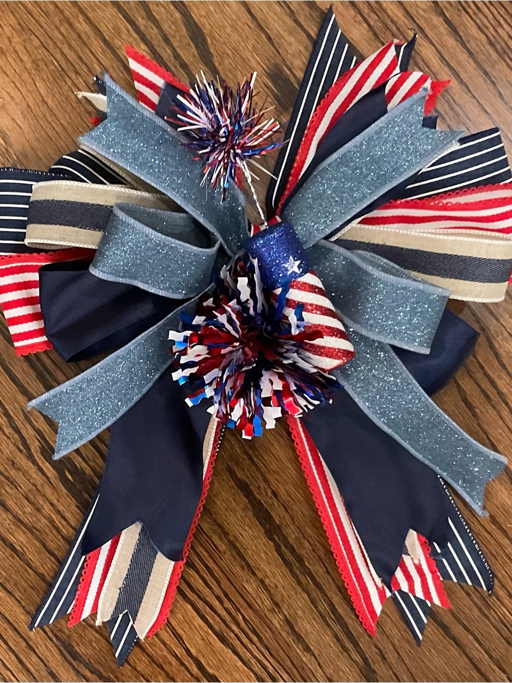 Patriotic Red, White & Blue Holiday Wreath Bow